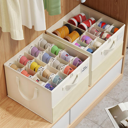 NestOrganix Shoe Organizer - 2 Pack Large Foldable Storage Boxes with Adjustable Dividers | Beige