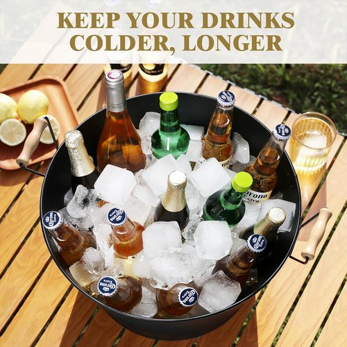 iHoo Large 5.5 Gallons Beverage Tubs for Parties, 21L Ice Bucket with Wooden Handles, Black Galvanized Tub, Ideal Party Tubs for Drinks