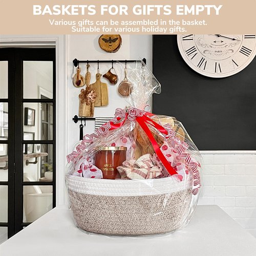 CHICVITA Gift Basket Empty to Fill, Mother Day Gift Basket, Small Basket with Bags & Ribbon, Dog Toy Storage, 12"x 8"x 5", Brown
