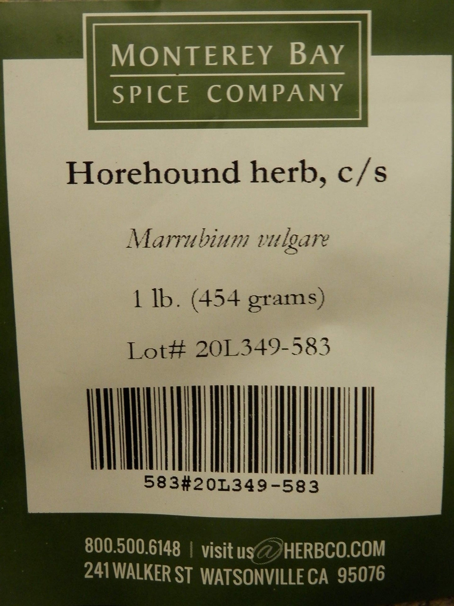 Monterey Bay Herb Co. Horehound Herb Cut & Sifted | White Horehound | Used as Winter Time Tea, Syrups, and Lozenges, Infused Oils, | Minty Taste | 1lb. Bag