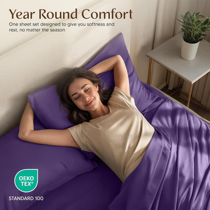 Utopia Bedding Full Size Sheet Set - Soft, Breathable Microfiber, 4-Piece in Eggplant | Oeko-Tex Certified