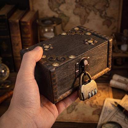 Vintage Wooden Jewelry Box for Escape Room Props & Evidence