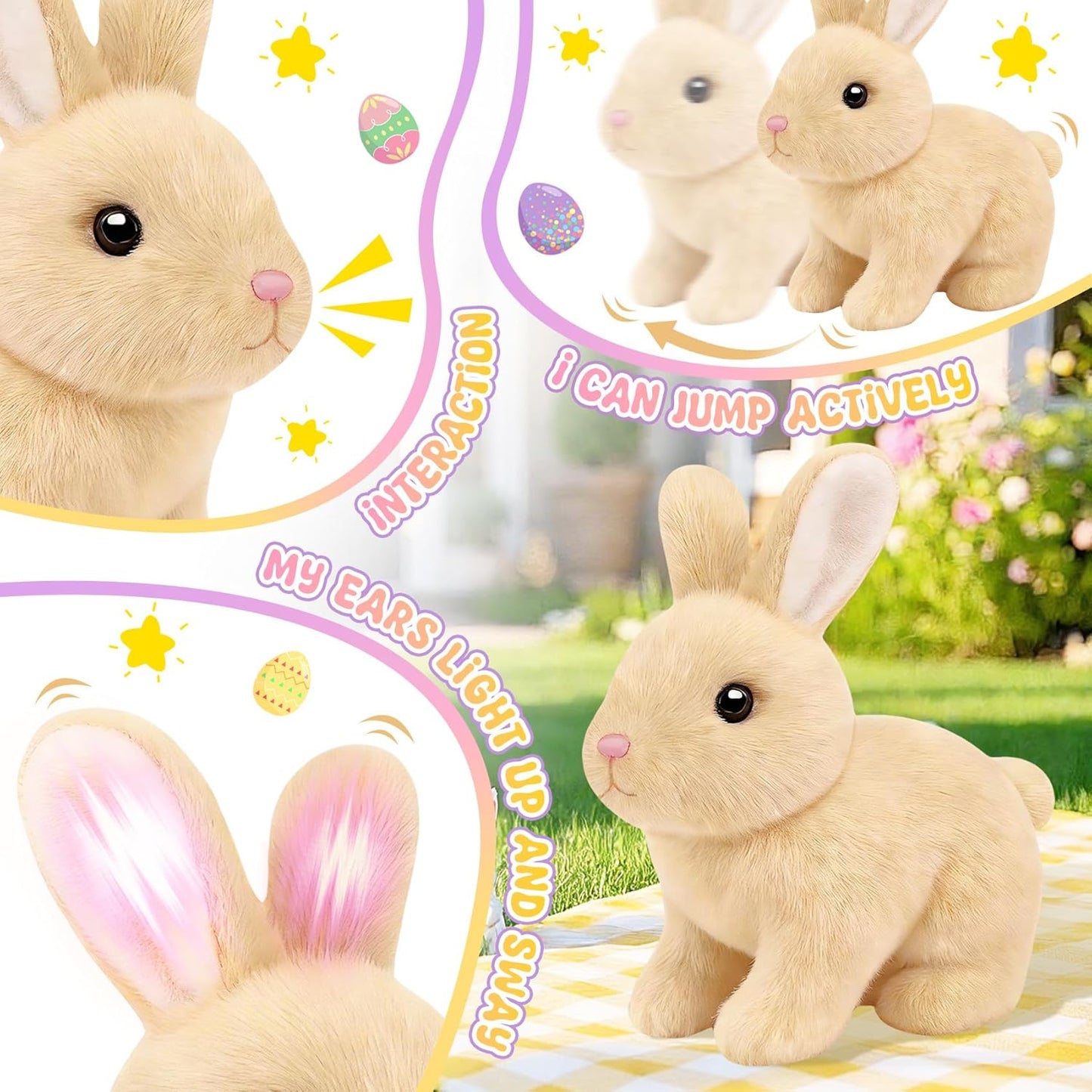 Realistic Bunny Toy for Kids - Interactive Hopping Rabbit with Sounds | Electric Brown Stuffed Animal