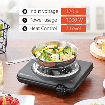 Elite Gourmet Electric Hot Plate - Single Coiled Burner with Temperature Control | Easy to Clean, Black
