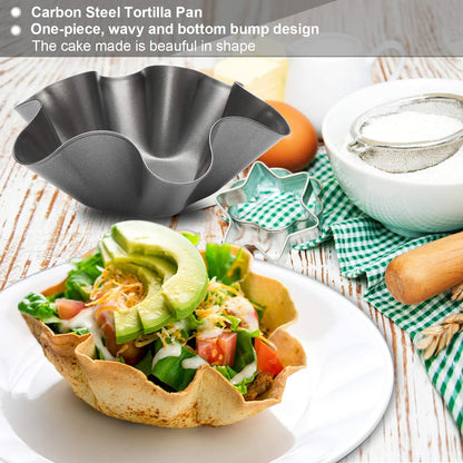 Skiennix Tortilla Pan Set - 6-Piece Non-Stick Carbon Steel Taco Bowl Makers | Black