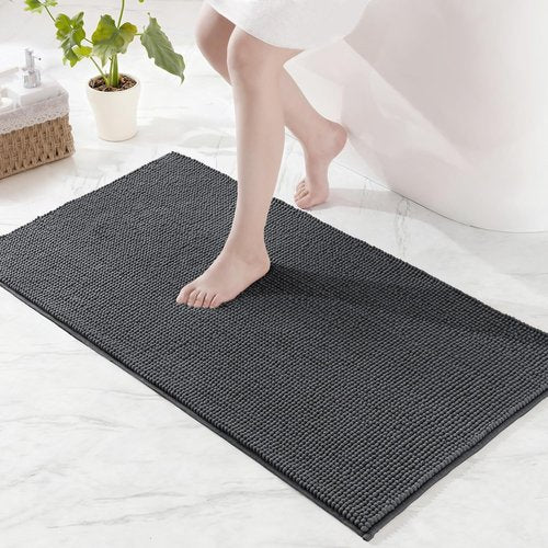 Exclusivo Mezcla Bathroom Rugs - Extra Soft Chenille Mat, Quick Dry & Machine Washable, 24x36, Grey