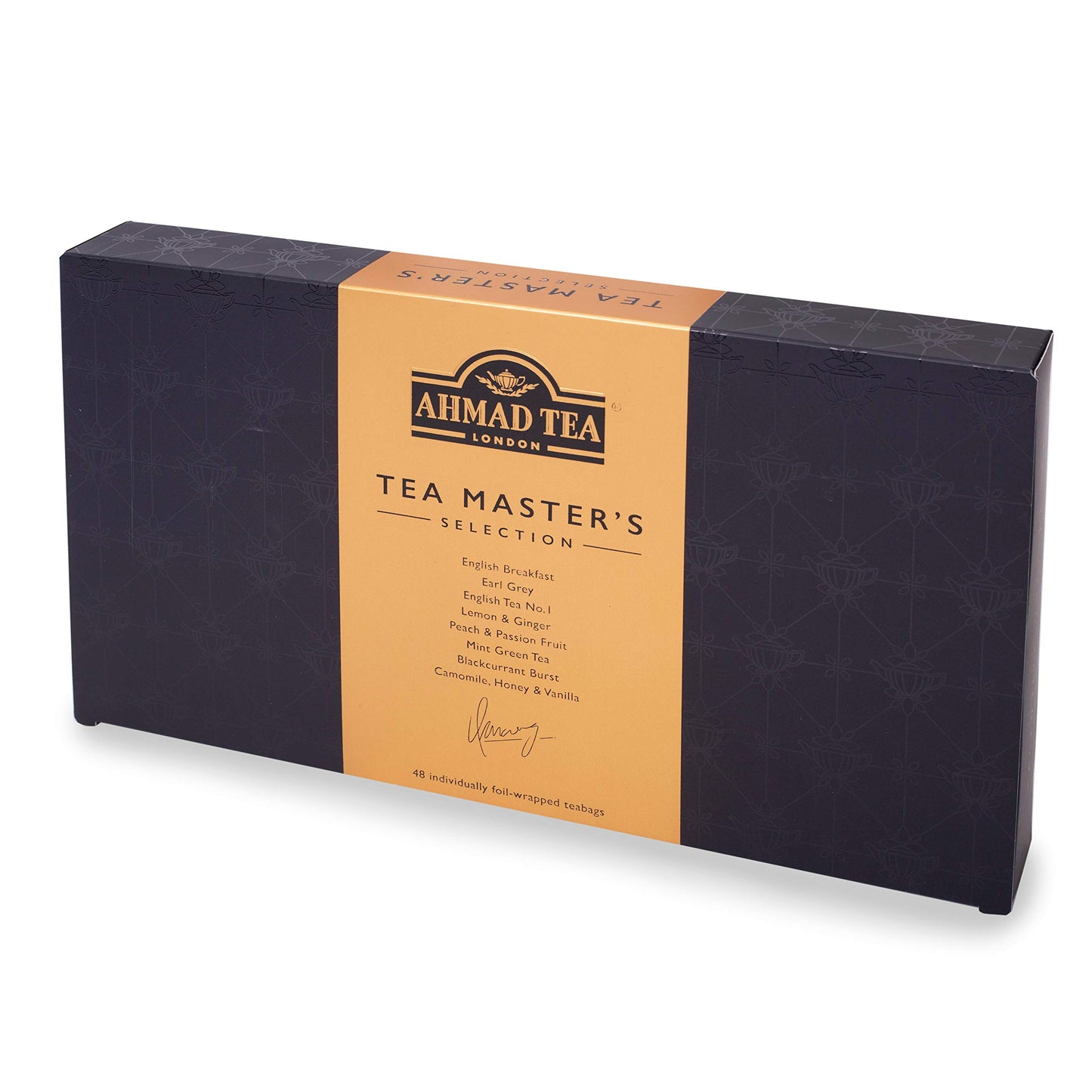 Ahmad Tea Black, Green, and Herbal Teas, Tea Master's Selection Gray Gift Box, Variety of 8 Teas, Teabags 48 ct - Caffeinated, Decaffeinated, and Sugar-Free