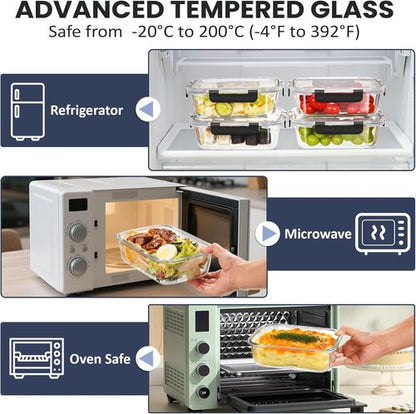 HOTEC 35oz Glass Food Storage Containers - Airtight & Versatile for Microwave, Oven, Freezer | 4-Pack