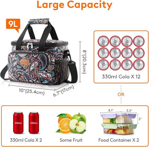 Lifewit Insulated Lunch Bag - Soft Cooler Tote for Adults | Paisley Design, 12-Can Capacity (9L)