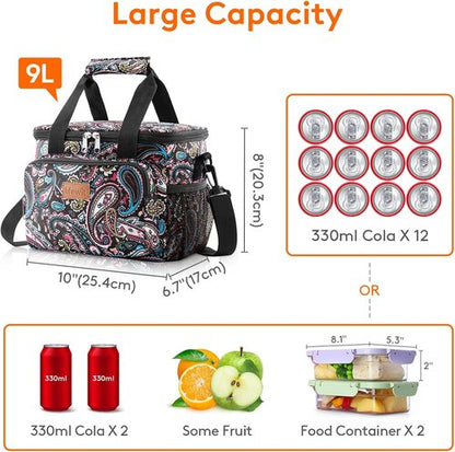 Lifewit Insulated Lunch Bag - Soft Cooler Tote for Adults | Paisley Design, 12-Can Capacity (9L)