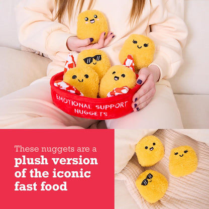 Relatable Emotional Support Chicken Nuggets - Cuddly Plush Toys Set with 5 Stuffed Animals & Basket