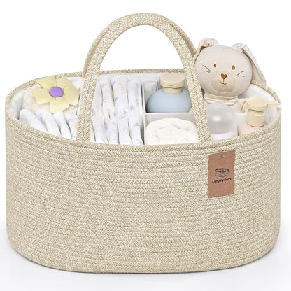 Skiennix 19L Baby Diaper Caddy Organizer - Cotton Rope Storage Basket with Removable Divider, Perfect for Nursery & Baby Showers