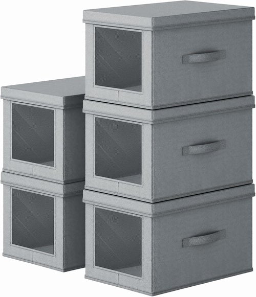 Homsorout Collapsible Storage Bins - Foldable Decorative Boxes with Lids, 15-Inch Grey Organizer Bins | 5-Pack
