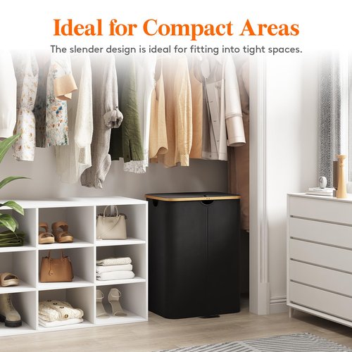 Lifewit 150L Double Laundry Hamper with Lid, Large Laundry Basket with Removable Bag & Bamboo Handles, Fodable Tall Dirty Clothes Hamper for Laundry Collapsible Bin for Bathroom Bedroom Dorm, Black