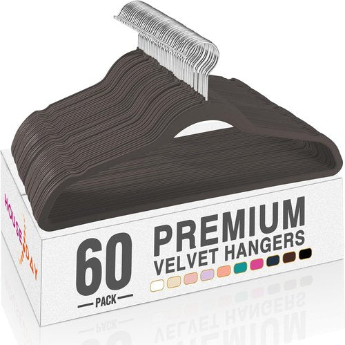 HOUSE DAY Velvet Hangers - Non-Slip Heavy Duty Clothes Hangers | 60 Pack Taupe, Space-Saving Design