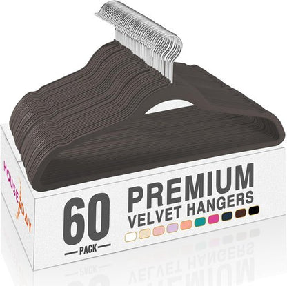 HOUSE DAY Velvet Hangers - Non-Slip Heavy Duty Clothes Hangers | 60 Pack Taupe, Space-Saving Design