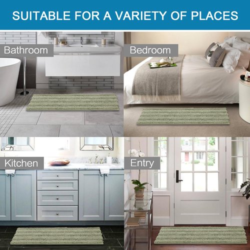 H.VERSAILTEX Bath Mats for Bathroom Non Slip Thick Chenille Striped Bath Rug Absorbent Fluffy Soft Shaggy Rugs Washable Dry Fast Plush Mats for Indoor, Bath Room, Tub - 24" x 36", Eucalyptus Green