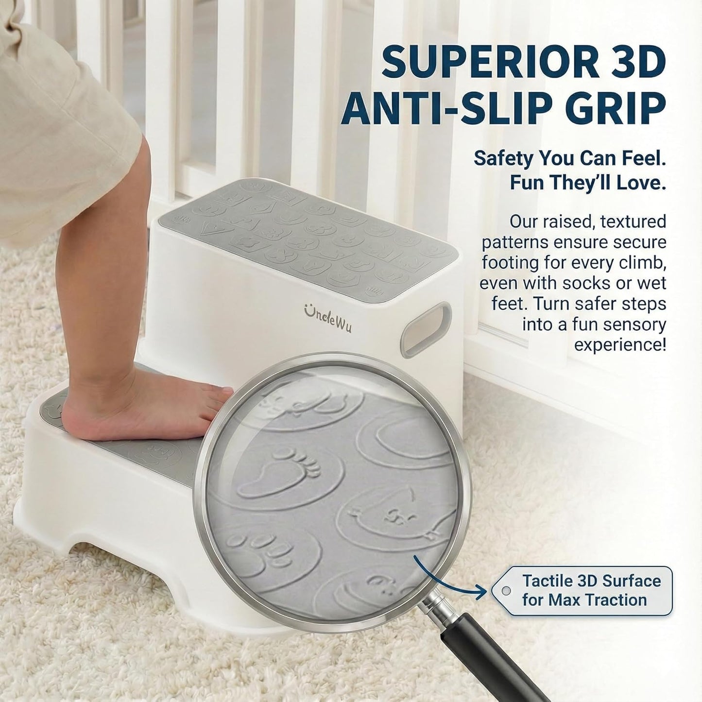 Skiennix 2-Pack Kids Step Stool - Non-Slip Toddler Bathroom & Kitchen Stool | Heavy Duty 200lbs Capacity (Grey)