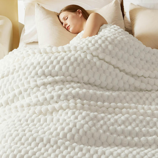 Bedsure King Size Blanket - 350GSM Fluffy Plush Fleece for Cozy Home Decor | Off White, 108x90 Inches