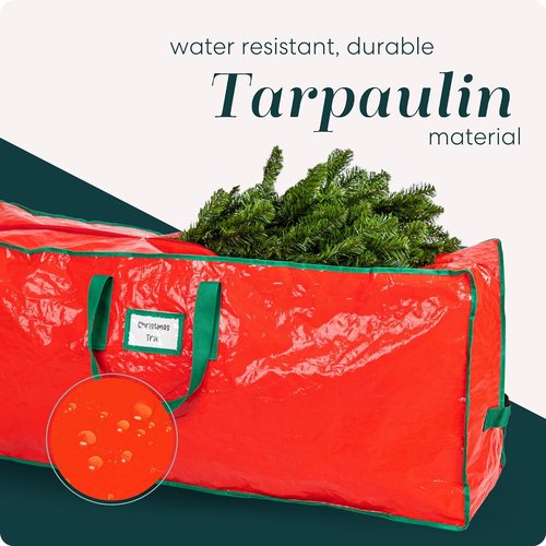Handy Laundry Christmas Tree Storage Bag - Heavy Duty Waterproof Tarp for 9-Foot Tree | Red with Reinforced Handles & Double Zipper