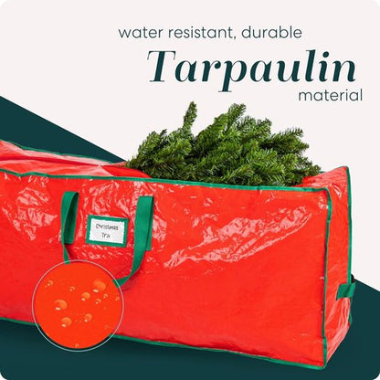 Handy Laundry Christmas Tree Storage Bag - Heavy Duty Waterproof Tarp for 9-Foot Tree | Red with Reinforced Handles & Double Zipper