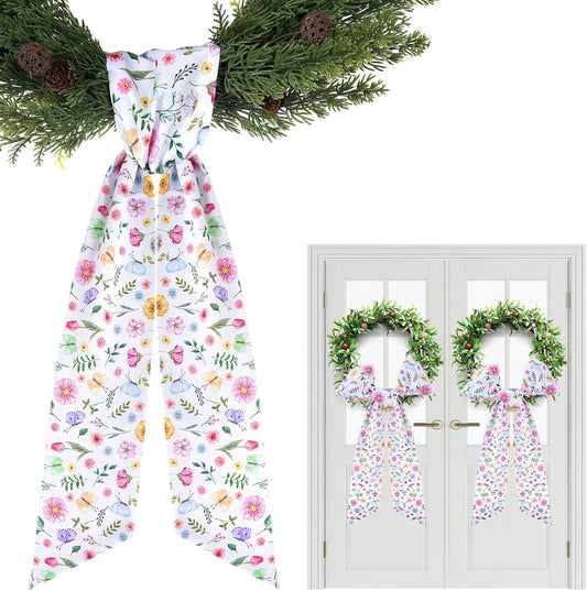 Wildflower | Wreath Sash for Front Door - 2 Pcs Spring Floral Decor, 55.5 Inch Cottagecore Design