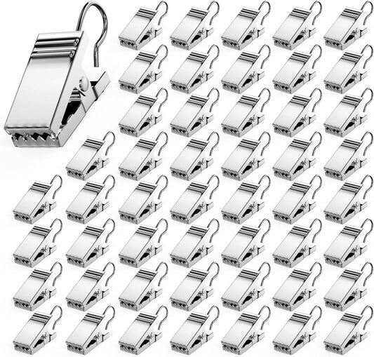 Skiennix 50 PCS Heavy Duty Curtain Hooks - Stainless Steel Clips for Home Decor & Art Display (Silver)