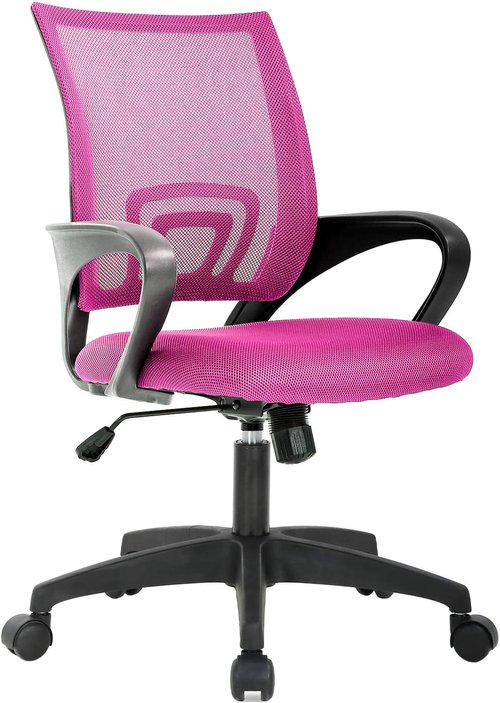 BestOffice Ergonomic Office Chair - Mid-Back Swivel Design with Breathable Backrest & Lumbar Support - Adjustable Height & Rolling Wheels - Pink for Adults & Women