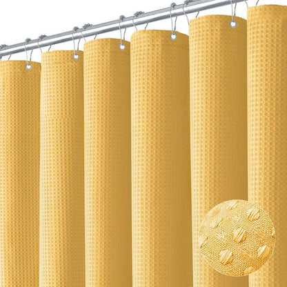 Dynamene Extra Long Shower Curtain - 96 Inch Long Waffle Weave Weighted Thick Cloth Bathroom Shower Curtain, Neutral Heavy Duty Hotel Bath Curtain Set with 12 Plastic Hooks,72x96, Gold