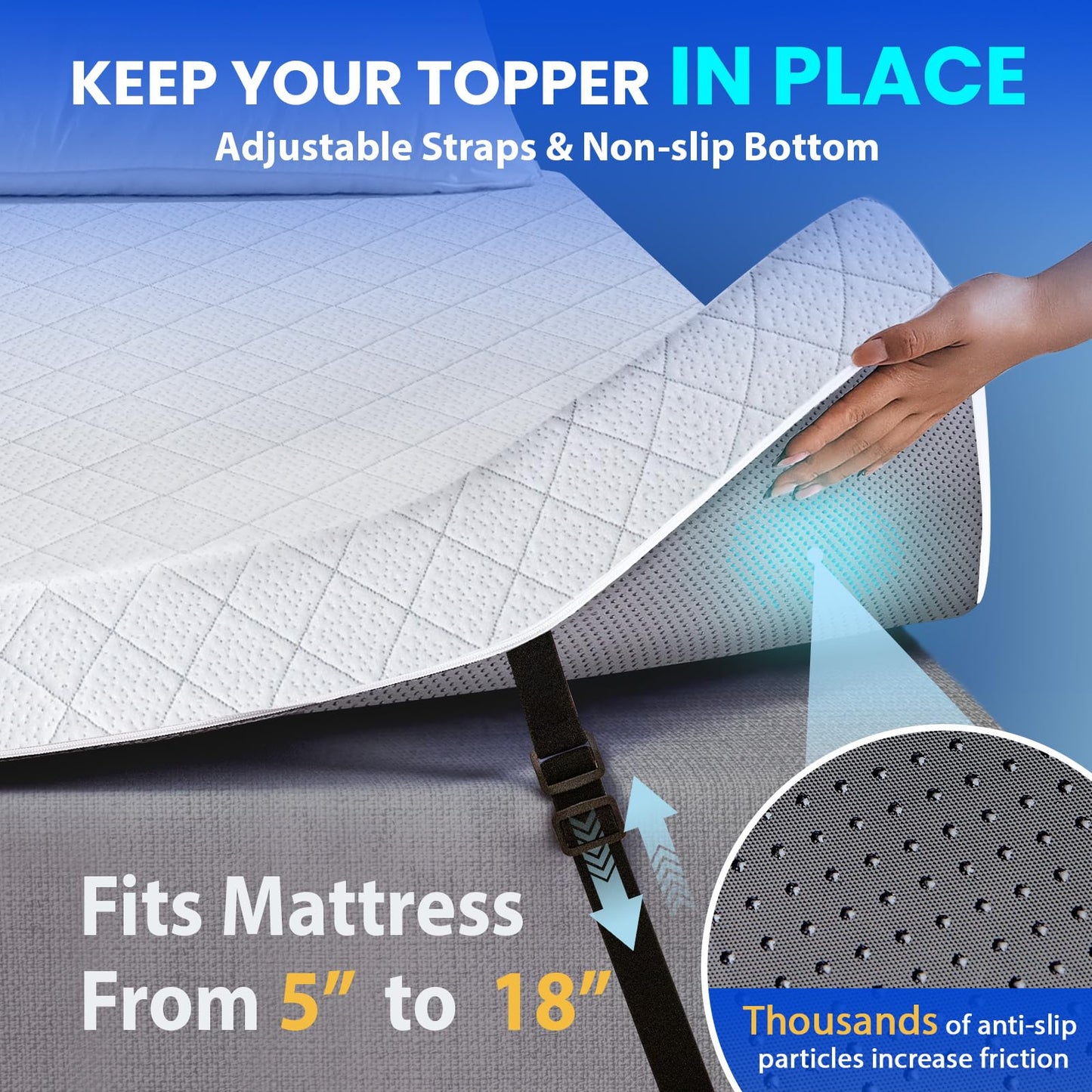 3 Inch Gel Memory Foam Mattress Topper Full Size,Cooling Ventilated & Breathable Bed Topper for Back Pain Pressure Relief CertiPUR-US Non-Slip Removable & Washable Cover