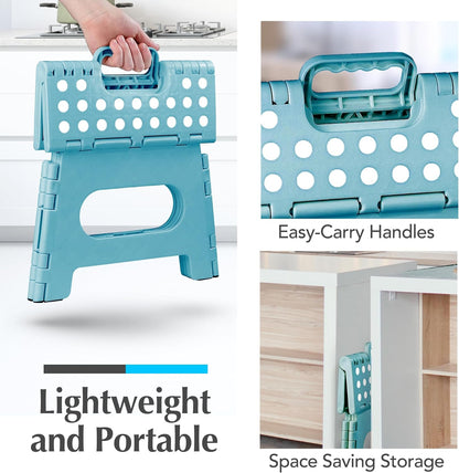 Skiennix Handy Laundry Folding Step Stool - Lightweight & Sturdy for Adults & Kids - Easy One Flip - Teal, 9 Inch (Pack of 2)
