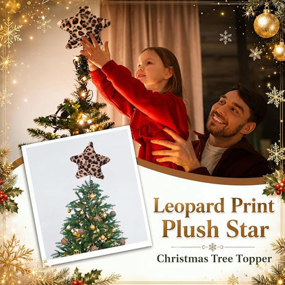 Leopard Print Tree Topper Star 8x10 Inch - Silver Metal Christmas Decoration