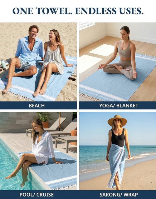 LANE LINEN Beach Towels for Women, 2 Pack Large Beach Towels Oversized, Pre-Washed, No-Shrink Sand Free Beach Towels, Quick Dry, Lightweight Travel Towel,Soft Beach Bath Towel, 39"x71" - Sky Blue