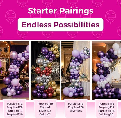Bezente Metallic Purple Latex Party Balloons - 100 Pack of 12-Inch Chrome Balloons for Celebrations