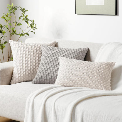 Softalker Throw Pillow Covers - Set of 2, 18x18 Inch Soft Corduroy Boho Stripe for Farmhouse Decor | Beige