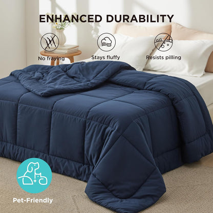 Bedsure Comforter Duvet Insert - All-Season Quilted Queen Size Bedding, GentleSoft Down Alternative, Navy Blue 88 x 88 Inches