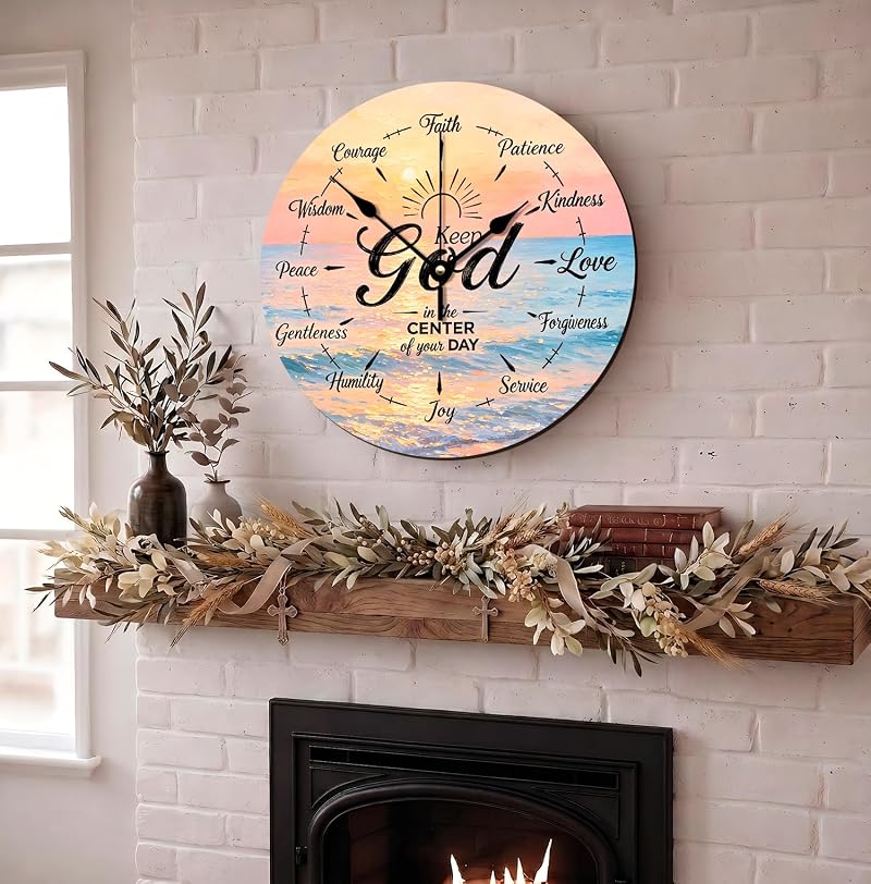 12 Inch Bible Verse Clock Put God First - Christian Wall Clock, Silent Non-Ticking