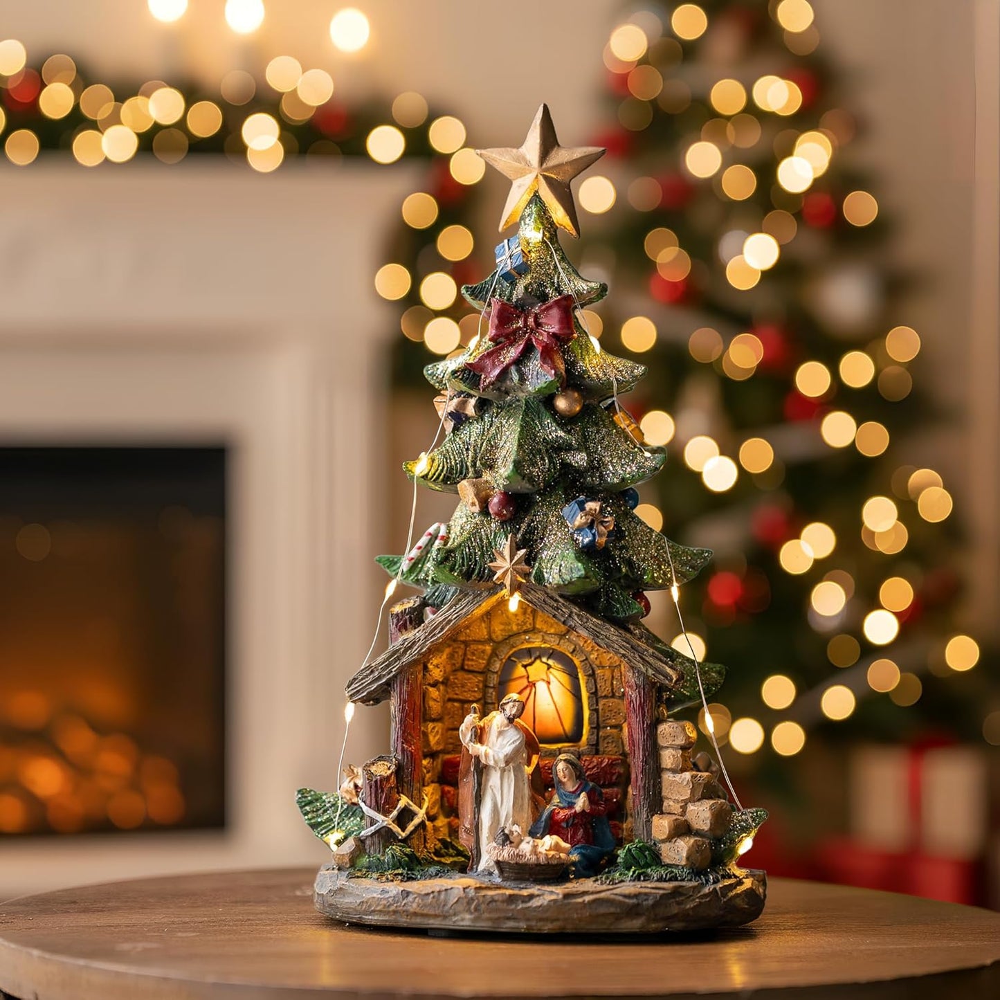 VISFLAIR 12'' Lighted Christmas Nativity Scene - Musical Holy Family Figurines with LED Lights