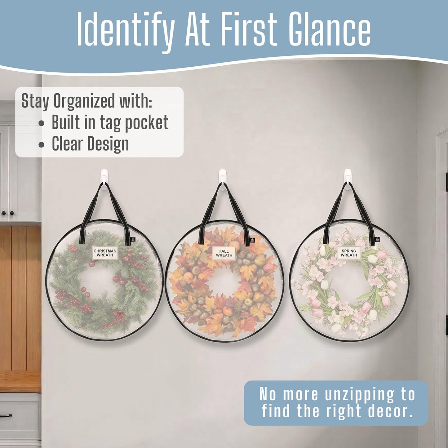 VENO Wreath Storage Container - 24 Inch Heavy Duty Clear Bag with Wall Hanging Handles | 2 Pack