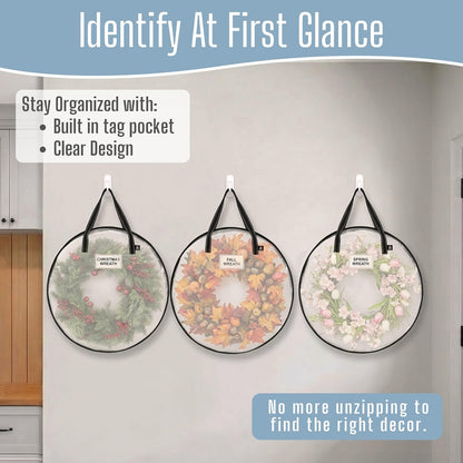 VENO Wreath Storage Container - 24 Inch Heavy Duty Clear Bag with Wall Hanging Handles | 2 Pack