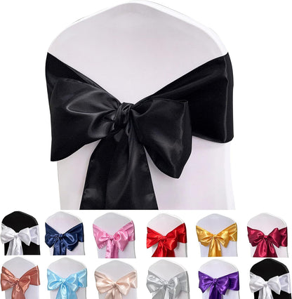 Skiennix Satin Chair Sashes Bows - 12PCS Elegant Ribbon Ties for Wedding & Party Decor | Black