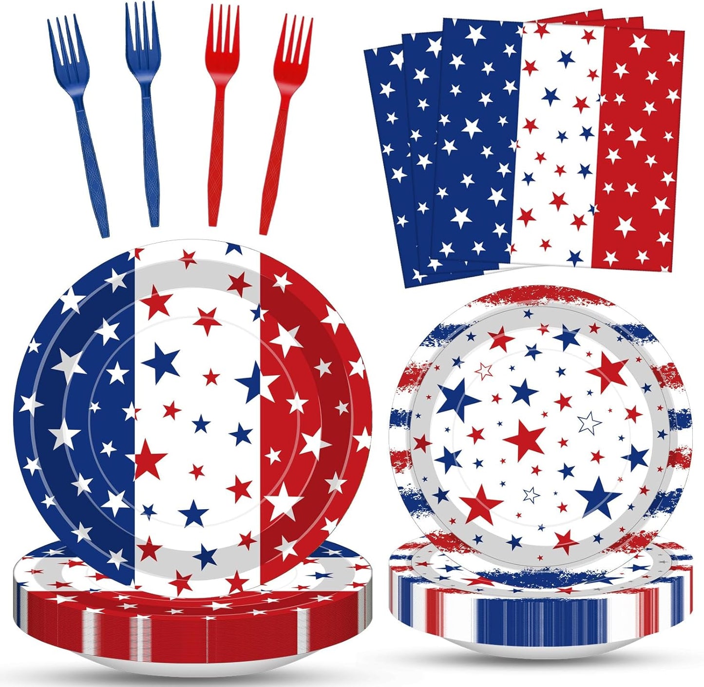 Regine Switzerland Patriotic Party Supplies Set - 100 Pcs Disposable Red, White, and Blue Tableware for 25 Guests | Perfect for 4th of July, Memorial Day, and Labor Day Celebrations