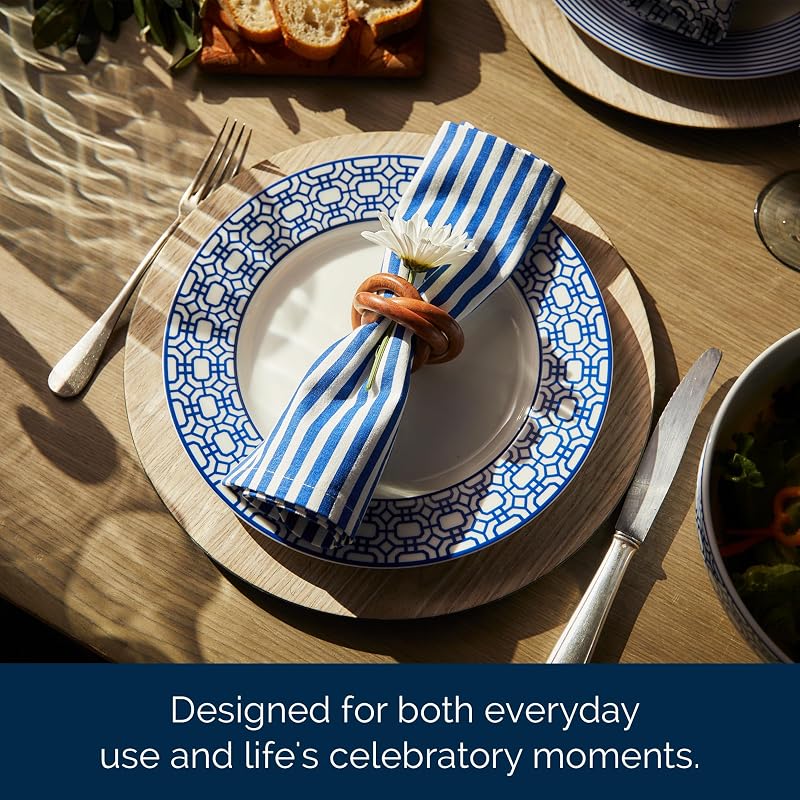 Pinstripe Blue Dinner Napkins Set of 4 - 22" x 22" Cotton Cloth Napkins (Variation: Pinstripe Blue+22" x 22" Set of 4)