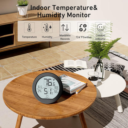 SECRUI Hygrometer Thermometer - Accurate Indoor Temperature & Humidity Meter | LCD Display, Black