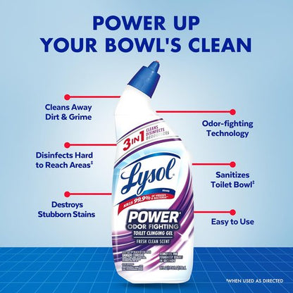 Lysol Toilet Bowl Cleaner Gel - Powerful Odor Fighting & Stain Removal | Fresh Clean Scent, 24oz (Pack of 2)