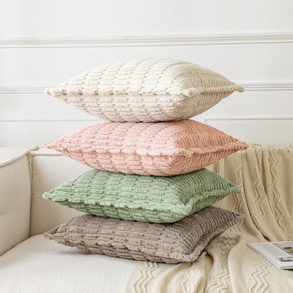 MIULEE Cream White Corduroy Throw Pillow Covers - Soft Striped Design, Set of 2, 18x18 Inch | Modern Boho Home Decor
