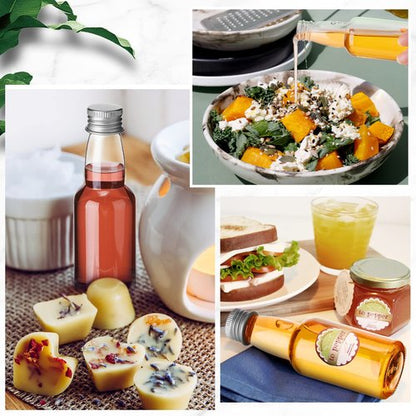 120 Pcs Mini Liquor Bottles Airtight Shot Miniature Empty Plastic Alcohol Spirit Shot Bottles with Funnels for Party Favors, Weddings(3.3 oz,Silver)