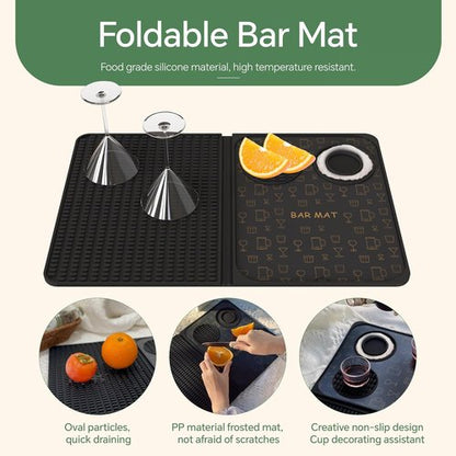 Bar Mat for Countertop，Bar Mat, Multifunctional Folding Cocktail Mat with Cutting Board, 18" X 12"(Black) Drying Mats,Bar Accessories, Bar Decorations for Home, Outdoor Bar Accessories,Travel