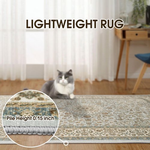 Gent drizz Runner Rug 2'6''x8' Washable Rugs: Machine Washable Runner Rug Soft Non Skid Non-Shedding Low Pile Runners for Hallways, Kitchen, Floor, Laundry, Bedroom, Indoor Baby Blue