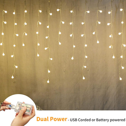 YOLIGHT Fairy Curtain Lights - 13ft 96 LED USB/Battery Powered Globe String Lights for Bedroom & Party Decor | Warm White
